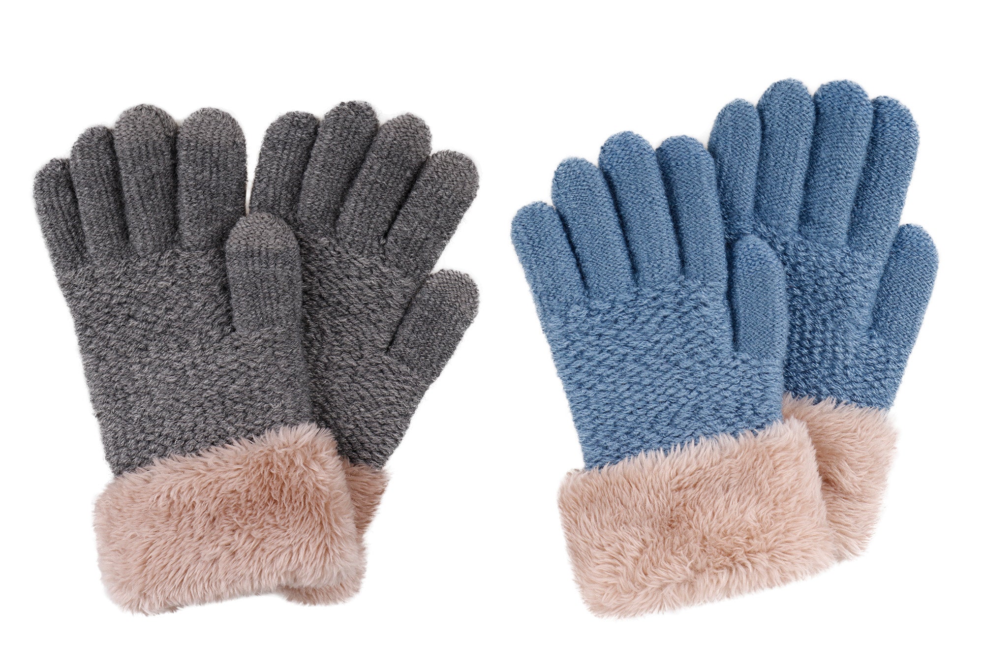 2 & 3 Pack Kids Touchscreen Winter Knit Gloves with Faux Fur Cuff