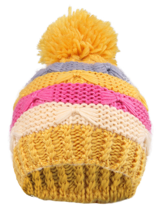 Arctic Paw Kids' Super Chunky Striped Knit Beanie with Yarn Pompom Hat, Yellow Striped