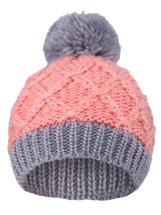 Arctic Paw Super Chunky Striped Knit Beanie with Yarn Pompom for Girls, Pink
