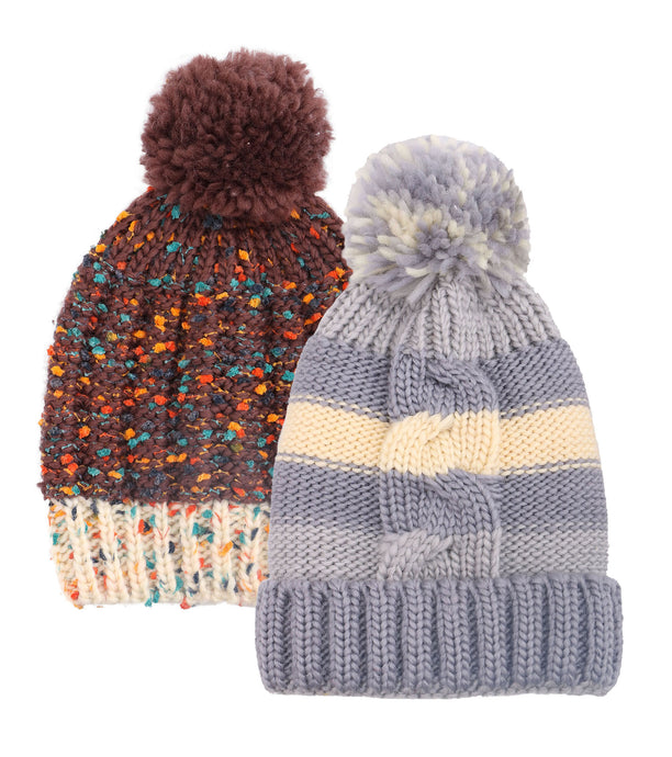 ARCTIC PAW Kids Chunky Cable Knit Beanie Winter Hat Ski Cap, Brown/Grey Stripe