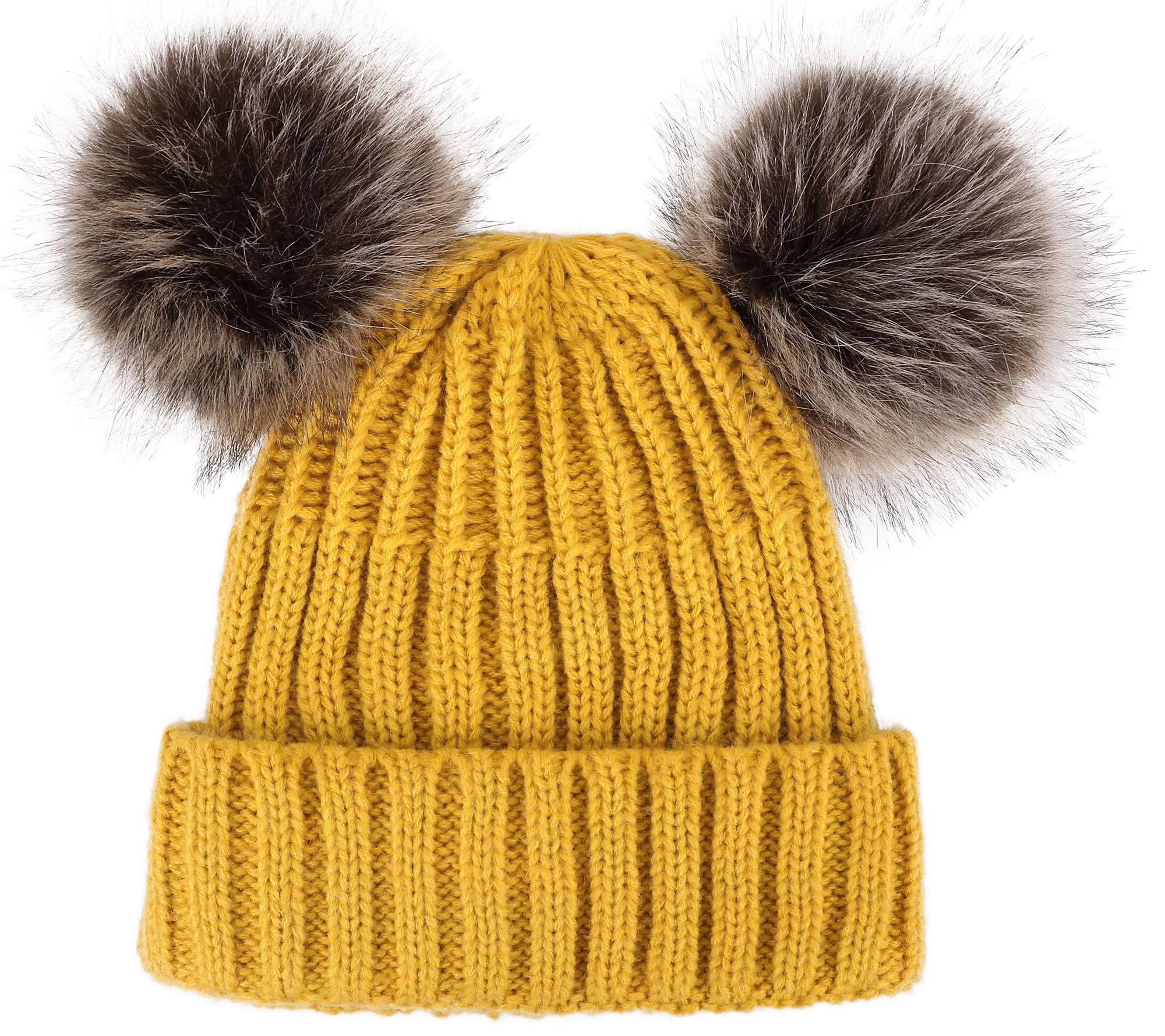 Sherpa Lined Cable Knit Beanie with Faux Fur Pompom Ears