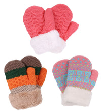 Arctic Paw 3 Pairs Kids' Sherpa Lined Knit Mittens Boys Girls Winter Gloves