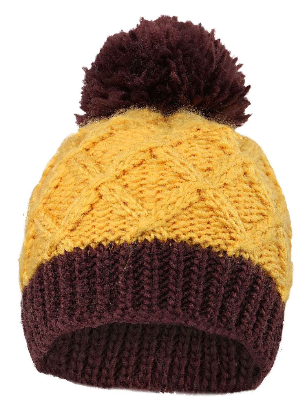 Arctic Paw Super Chunky Striped Knit Beanie with Yarn Pompom for Girls, Yellow