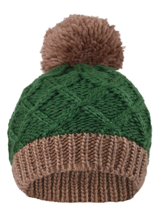 Arctic Paw Super Chunky Striped Knit Beanie with Yarn Pompom for Girls, Green