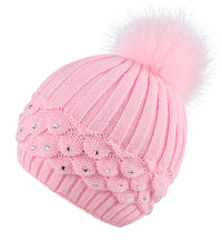 Arctic Paw Horizontal Cable Knit Beanie with Sequins and Faux Fur Pompom
