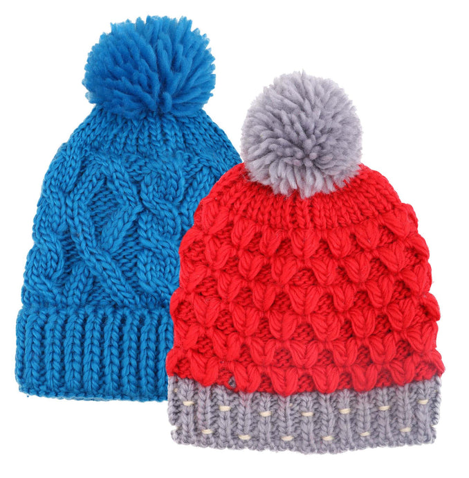 ARCTIC PAW Kids Chunky Cable Knit Beanie Winter Hat Ski Cap, Blue/Red