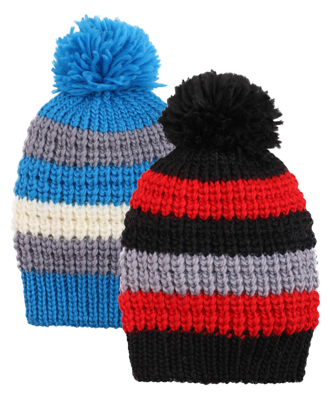 ARCTIC PAW Kids Chunky Cable Knit Beanie Winter Hat Ski Cap, Blue Stripe/Black Stripe