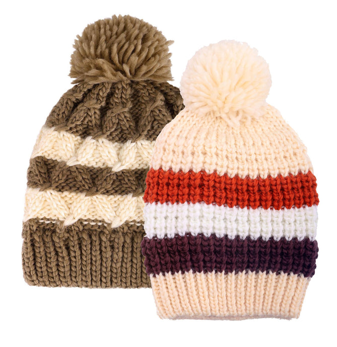 ARCTIC PAW Kids Chunky Cable Knit Beanie Winter Hat Ski Cap, Khaki Stripe/Cream Stripe