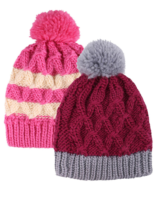 ARCTIC PAW Kids Chunky Cable Knit Beanie Winter Hat Ski Cap, Rose Stripe/Purple