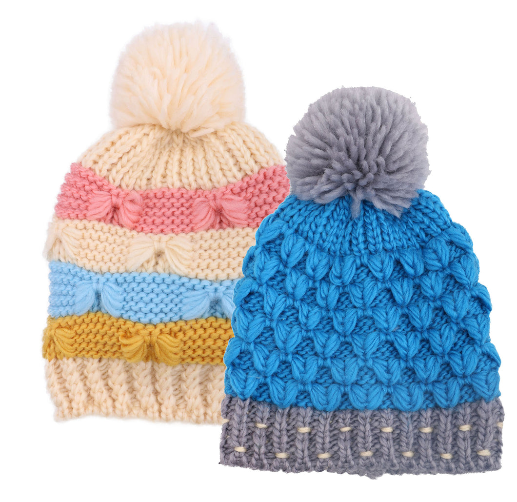 ARCTIC PAW Kids Chunky Cable Knit Beanie Winter Hat Ski Cap, Blue/Cream Stripe