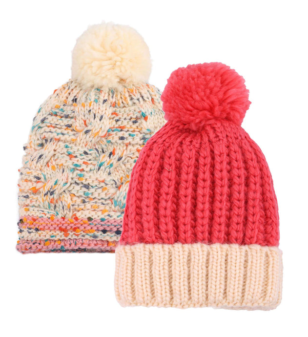 ARCTIC PAW Kids Chunky Cable Knit Beanie Winter Hat Ski Cap, Watermelon Red/Cream
